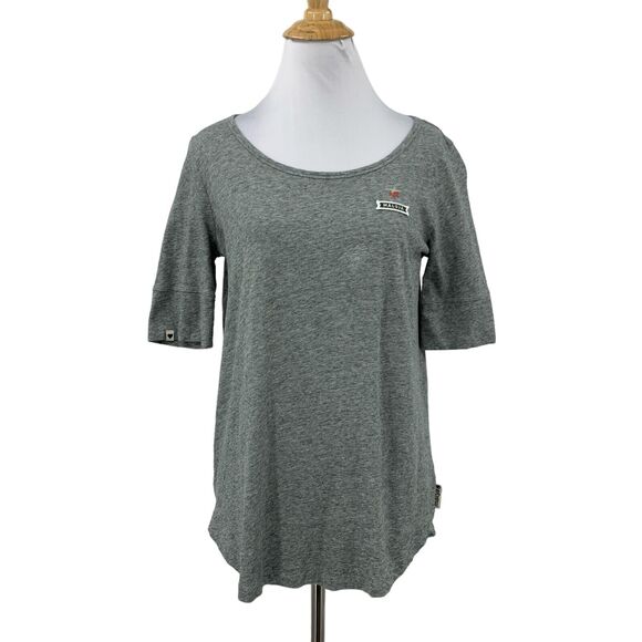 Maloja Shirt Women Extra Large Gray Spacedye Linen Blend Half Sleeve Button Back - Picture 1 of 14